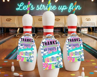Bowling Party Favor Tags, Editable Thank You Tags (PDF JPG Instant Download)