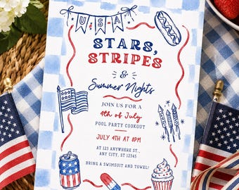 Labor Day Invitation | Watercolor Americana BBQ Pool Party Cookout (Digital Download)