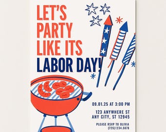 Invitación a una barbacoa por el Día del Trabajo: Barbacoa patriótica, plantilla editable de Canva (descarga digital)