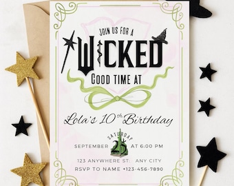 Wicked Birthday Party Invitation: Elphaba & Glinda Theme (Editable Canva Template)
