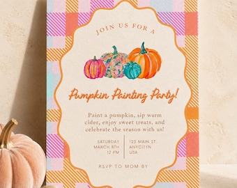 Pink Pumpkin Painting Party Invitation | Fall Birthday Invite (Digital Download)
