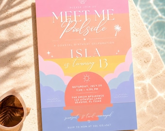 Coastal Pool Party Invitation | Tween Teen Summer Birthday (Digital Download)