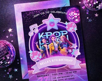 K-Pop Demon Hunter Birthday Invitation, Editable Huntrix Party Invite, Printable Canva Download for K Pop Demon Hunters & Demon Slayer Fans