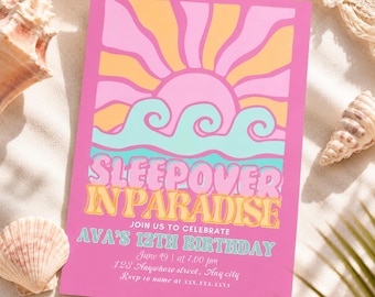 Sleepover in Paradise Birthday Invitation | Tropical Beach Party Template (Digital Download)