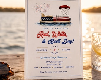 Labor Day Party Invitation | Red White & Boat Day Template (Digital Download)