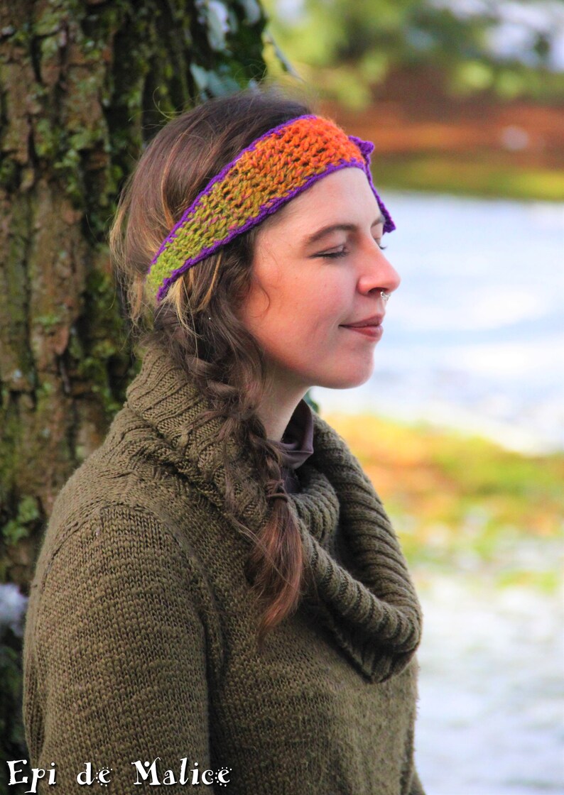 Gypsy Hippie Boho orange violet fuchsia pink earmuff flower power Floral headband hippy hair dreadlocks Bohemian colorful multicolored