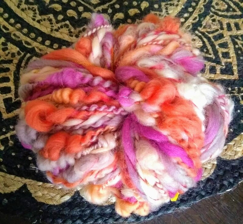 art yarn 100/% pure merinos violet orange coil bobble fiber art 200gr 7.06 oz knitting crochet deluxe wool skein Large Hand spun yarn