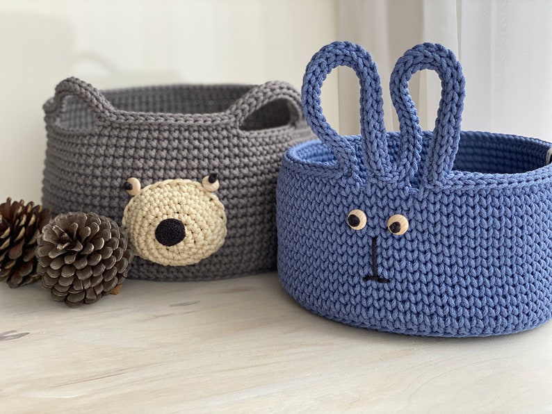 Crochet bunny basket, Crochet basket, Storage baskets, Nursery storage, Toys storage basket image 7