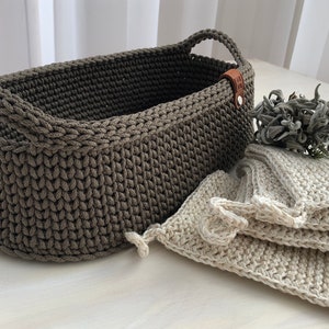 Crochet basket with handles, Storage basket, Handmade basket, Home storage, Home decor, Craft storage, Gift, Storage, Toys storage image 8