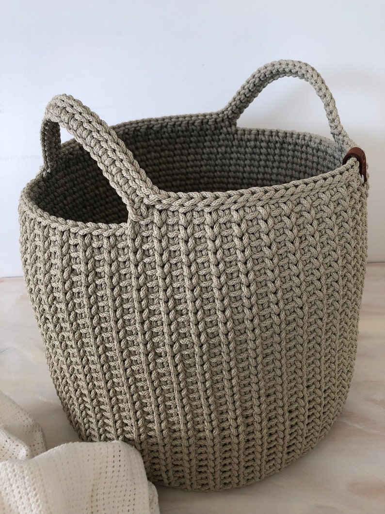 Crochet Basket, Storing Basket, Large Crochet Basket Storage, Natural Linen Basket, Laundry Basket, Nursery Basket, Home Decor, Crocheted image 3