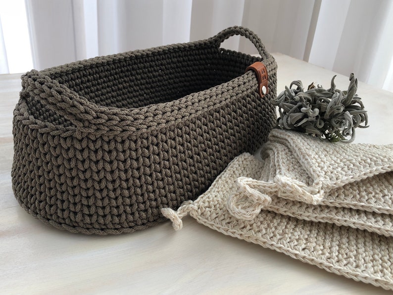 Crochet basket with handles, Storage basket, Handmade basket, Home storage, Home decor, Craft storage, Gift, Storage, Toys storage image 2