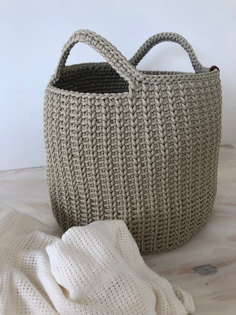 Crochet Basket, Storing Basket, Large Crochet Basket Storage, Natural Linen Basket, Laundry Basket, Nursery Basket, Home Decor, Crocheted image 2