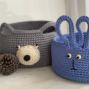 Crochet bunny basket, Crochet basket, Storage baskets, Nursery storage, Toys storage basket image 6