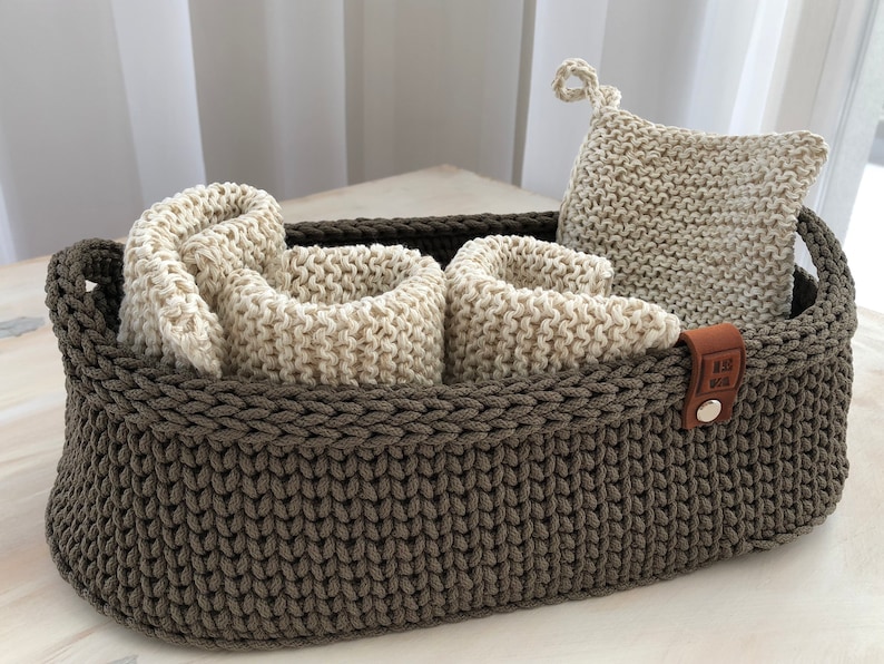 Crochet basket with handles, Storage basket, Handmade basket, Home storage, Home decor, Craft storage, Gift, Storage, Toys storage image 4