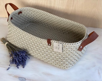 Crochet basket, handmade storage basket, Scandinavian interior, Home decor, home storage, craft storage, gift, Handles