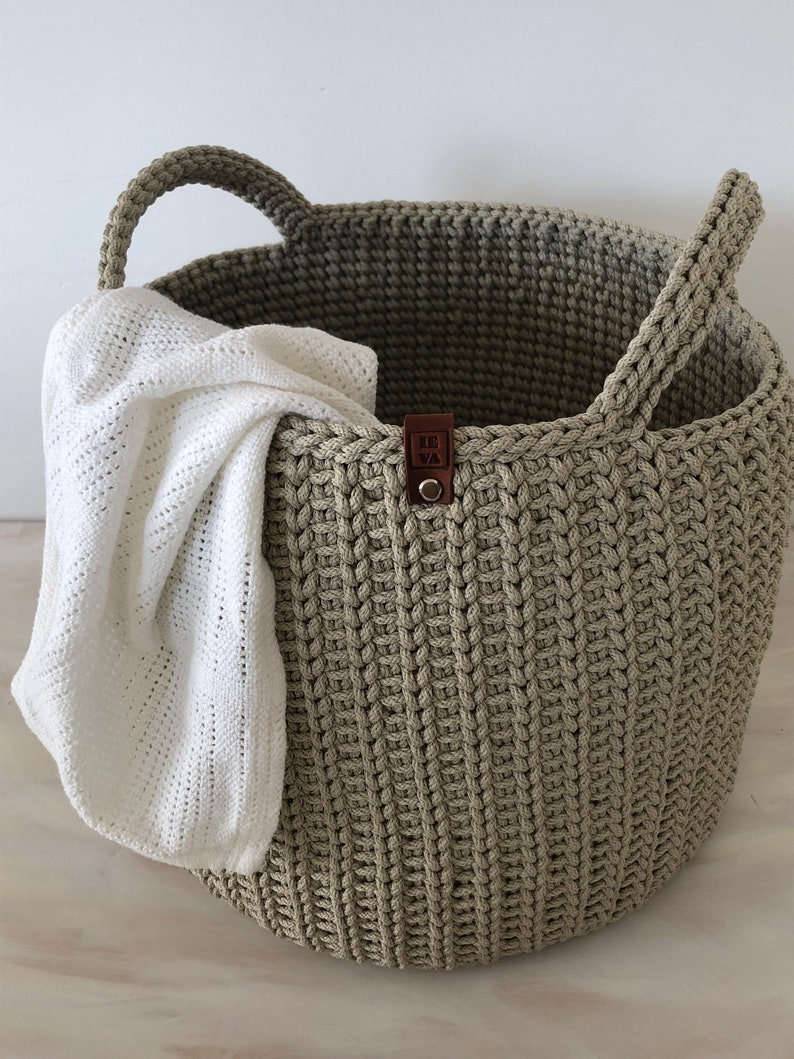 Crochet Basket, Storing Basket, Large Crochet Basket Storage, Natural Linen Basket, Laundry Basket, Nursery Basket, Home Decor, Crocheted image 9