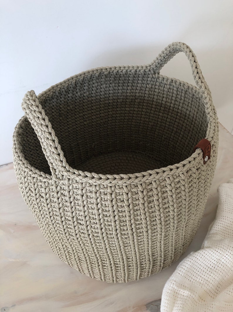 Crochet Basket, Storing Basket, Large Crochet Basket Storage, Natural Linen Basket, Laundry Basket, Nursery Basket, Home Decor, Crocheted image 5