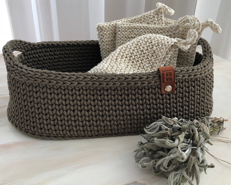 Crochet basket with handles, Storage basket, Handmade basket, Home storage, Home decor, Craft storage, Gift, Storage, Toys storage image 1