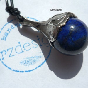 Pendant made of 925 silver with gemstone bead, necklace on a leather cord