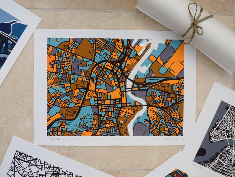 Belfast Art Map Limited Edition Contemporary Giclée Print Etsy