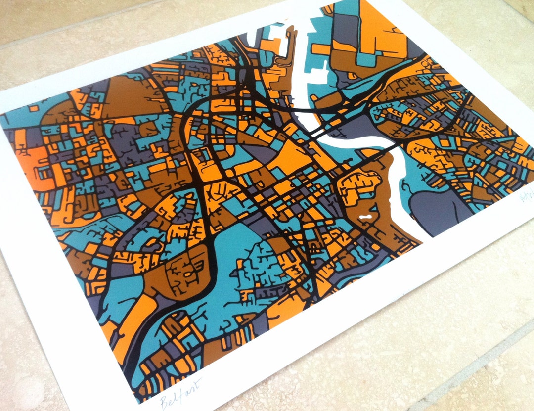 Belfast Art Map Limited Edition Contemporary Giclée Print Etsy UK