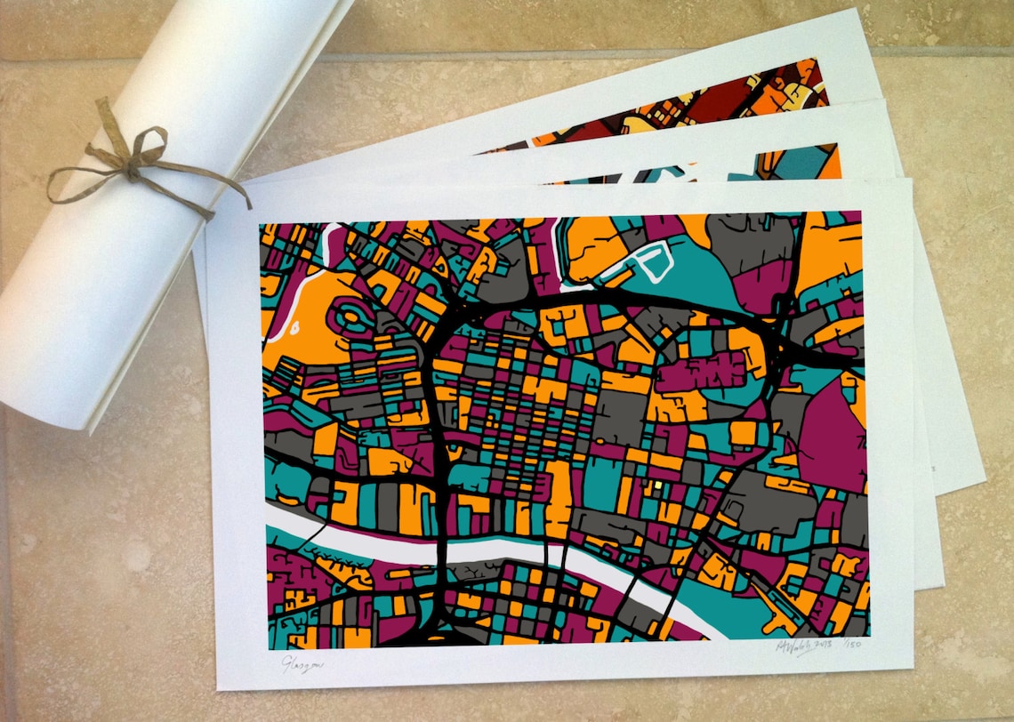 Glasgow Art Map Limited Edition Contemporary Giclée Print Etsy