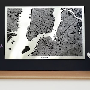 Metal New York Art Map - Black on Aluminium