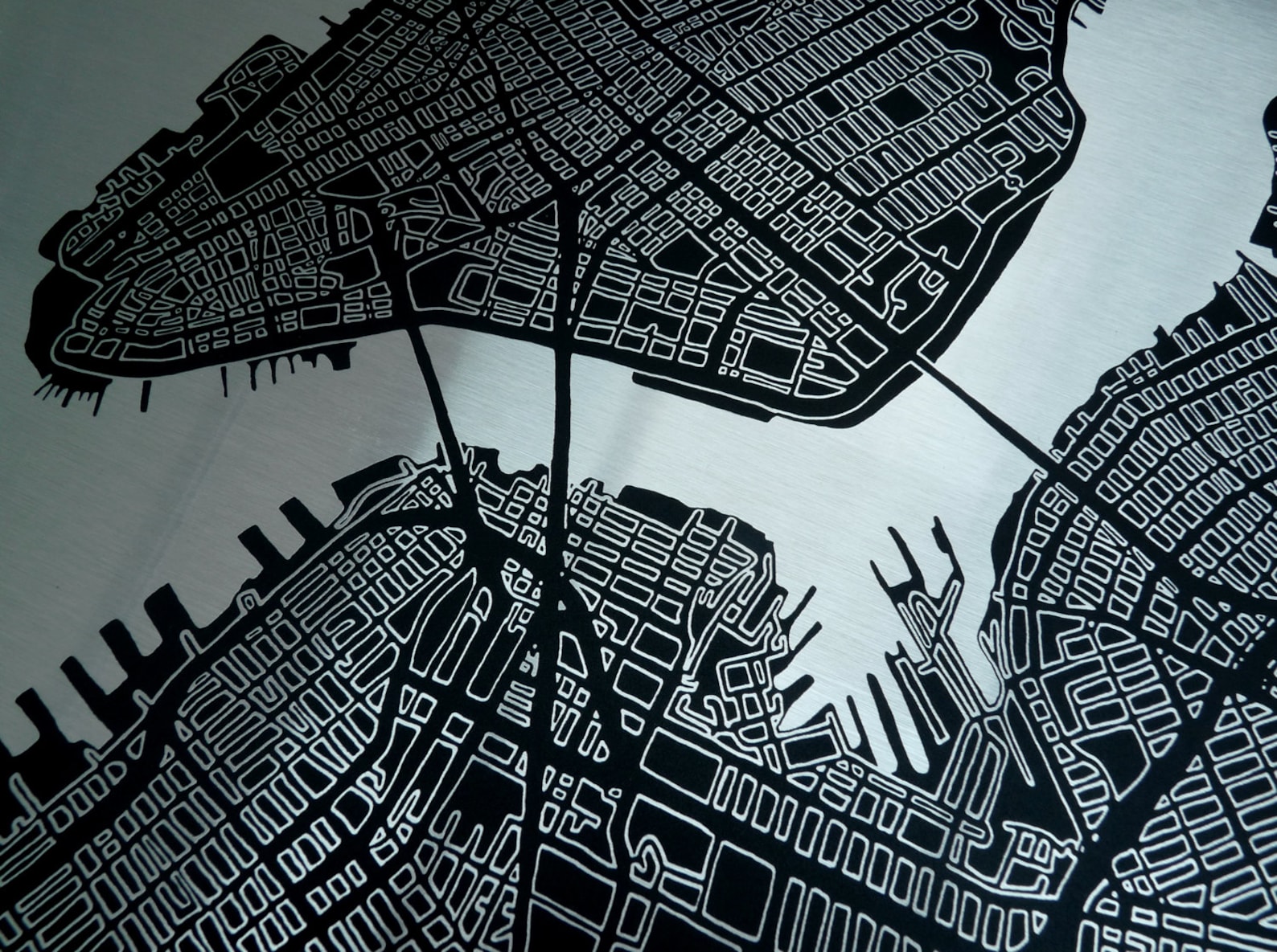 Metal New York Art Map Black on Aluminium Etsy