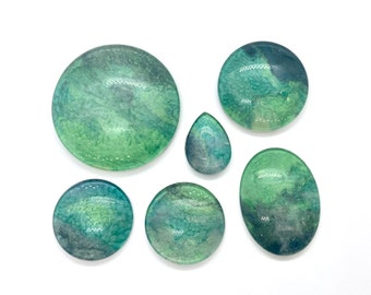 Set of 6 Large Hand Painted Glass Cabochons for Jewellery Making, Bead Embroidery, Beadweaving
