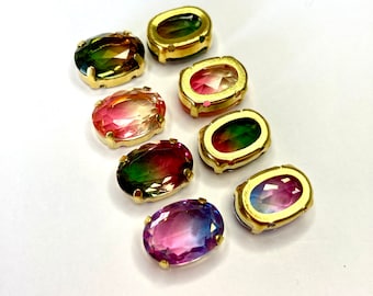 14x10mm Oval Crystal Cabochons with Ombre effect in brass setting, mixed and single colour packs