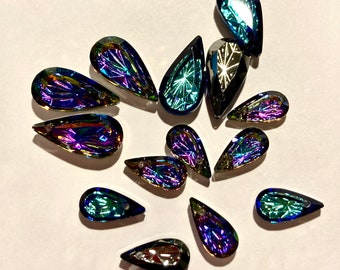 Glass Rhinestone Long Drop Shaped Pendants 4 pack