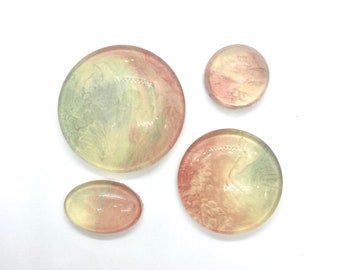 Set of 4 Hand Painted Glass Cabochons for Jewellery Making, Bead Embroidery, Beadweaving