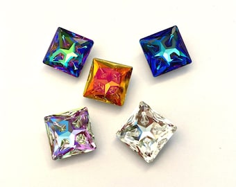 18mm Crystal Faceted Square, singles and mixed packs