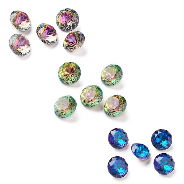 10mm Crystal Chatons with Flower Pattern, mixed and single colour packs