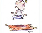 Original Art: Zen, yogi, meditation, floating, watercolour painting