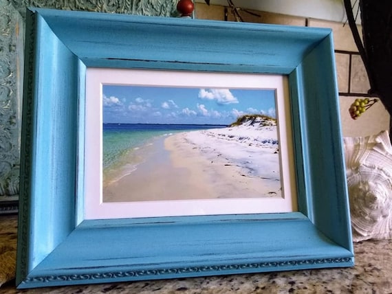 Shabby beachy and distressed framed sea shell art