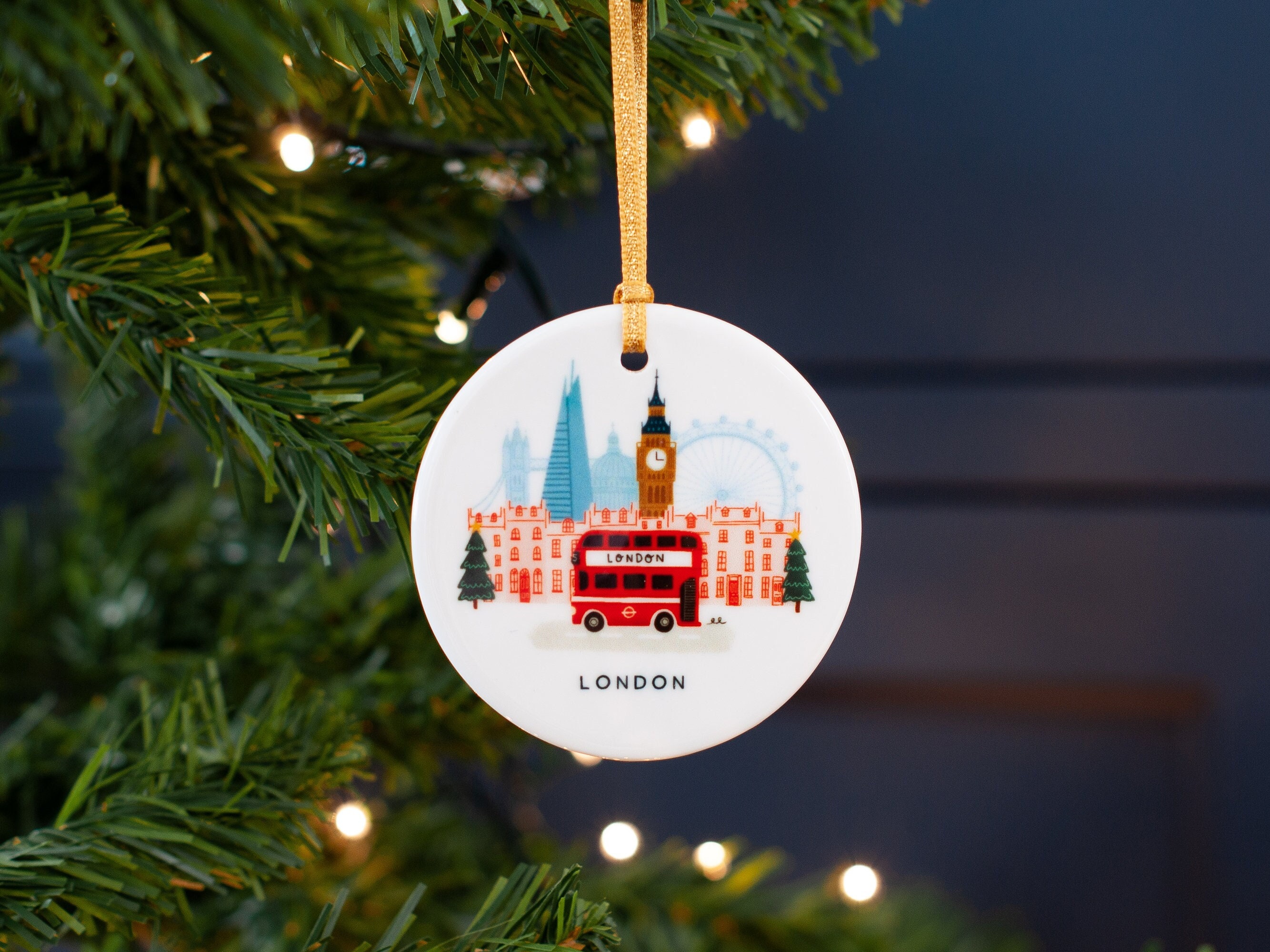 Décoration Personnalisée de L'arbre Noël en Céramique Londres - Ornement Décoration Suspendue Londre