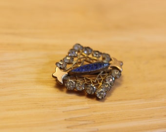 Victorian Goldtone Pin with Clear Paste and Blue Glass Stones