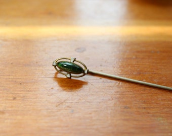 Victorian/ Art Nouveau Stickpin with Green Cabochon Glass