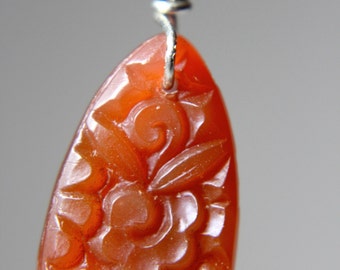 SALE Art Deco Glass Carnelian and Sterling Silver Earrings