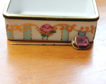 Victorian Gold TOne Faceted Pink Glass Stickpin