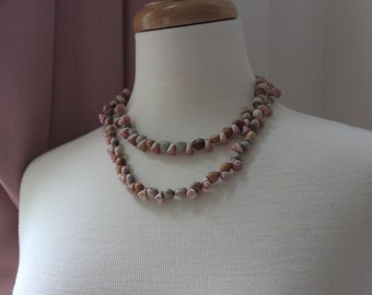 Art Deco Double Strand Necklace with Pink Seashells and Natural Seed Beads
