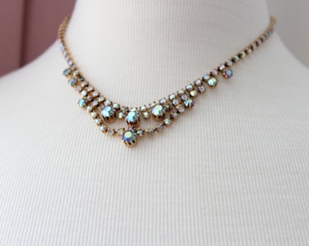 Art Deco Irridescent Rhinestone Necklace