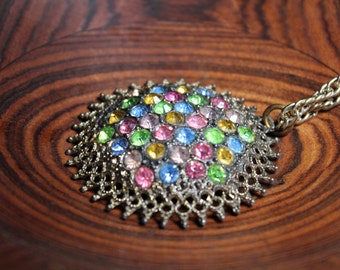 Vintage Art Deco Multicolor Rhinestone Necklace