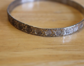 Vintage Sterling Silver Bangle Bracelet with Floral Design