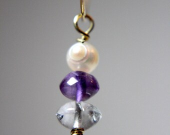 Handcrafted Gold Filled Hoop Earrings with Aquamarine, Amethyst and Pearl Beads
