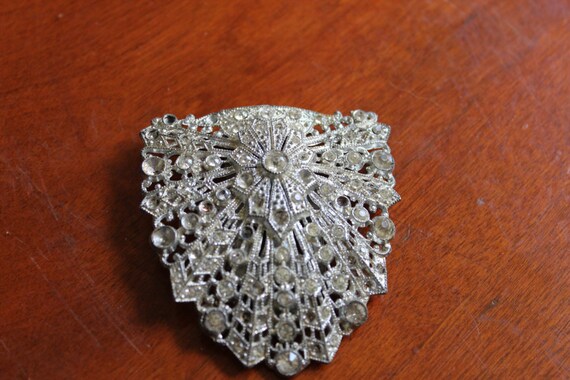 Art Deco Silver Tone Dress Clip With Rhinestones - image 1