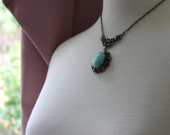 Art Deco Silvertone and Glass Turquoise Necklace