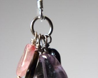SALE- Handcrafted Sterling Silver Earrings with varying shades of Tourmaline and Amethyst