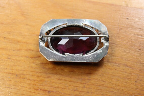 Art Nouveau Silver Tone Pin with a Large Faceted … - image 2